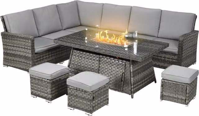 Outsunny 7 Piece Modern Grey PE Rattan Garden Furniture Set