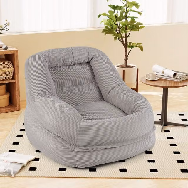 Costway Grey Striped Bean Bag Chair for Adults with Armrests and Carry Handle