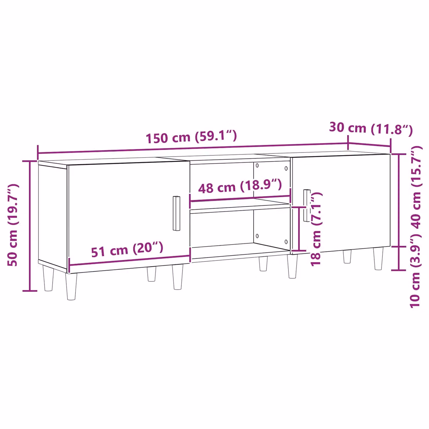 Berkfield Home Modern Black Oak TV Stand with Sliding Doors and Internal Shelves, W: 150 cm, D: 50 cm, H: 50 cm – 6