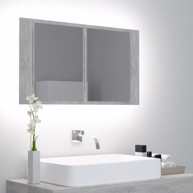 Berkfield Home LED Bathroom Mirror Cabinet in Concrete Grey, W/D/H: 80 x 12 x 45 cm – 1