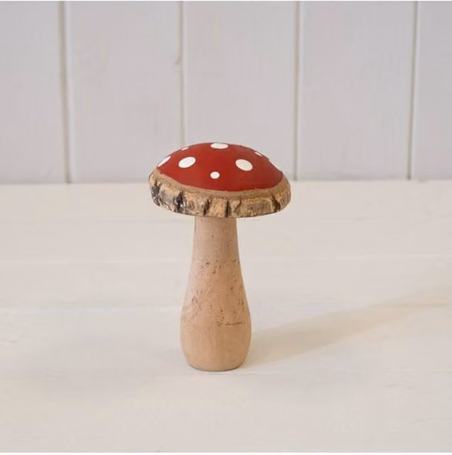 KDMD Red Charming Wooden Toadstool Tabletop Decoration