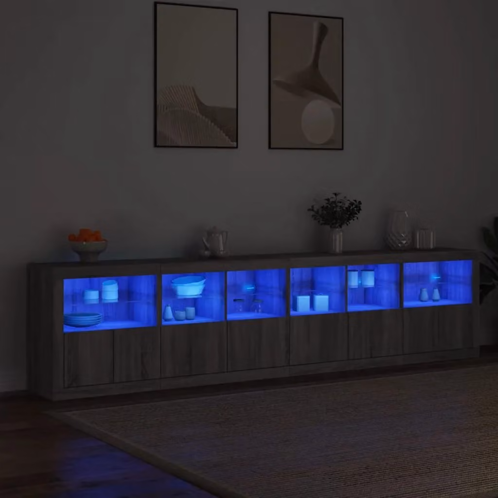 Berkfield Home Modern Grey Sonoma Sideboard with Integrated LED Lights W: 283 cm, D: 37 cm, H: 67 cm – 3