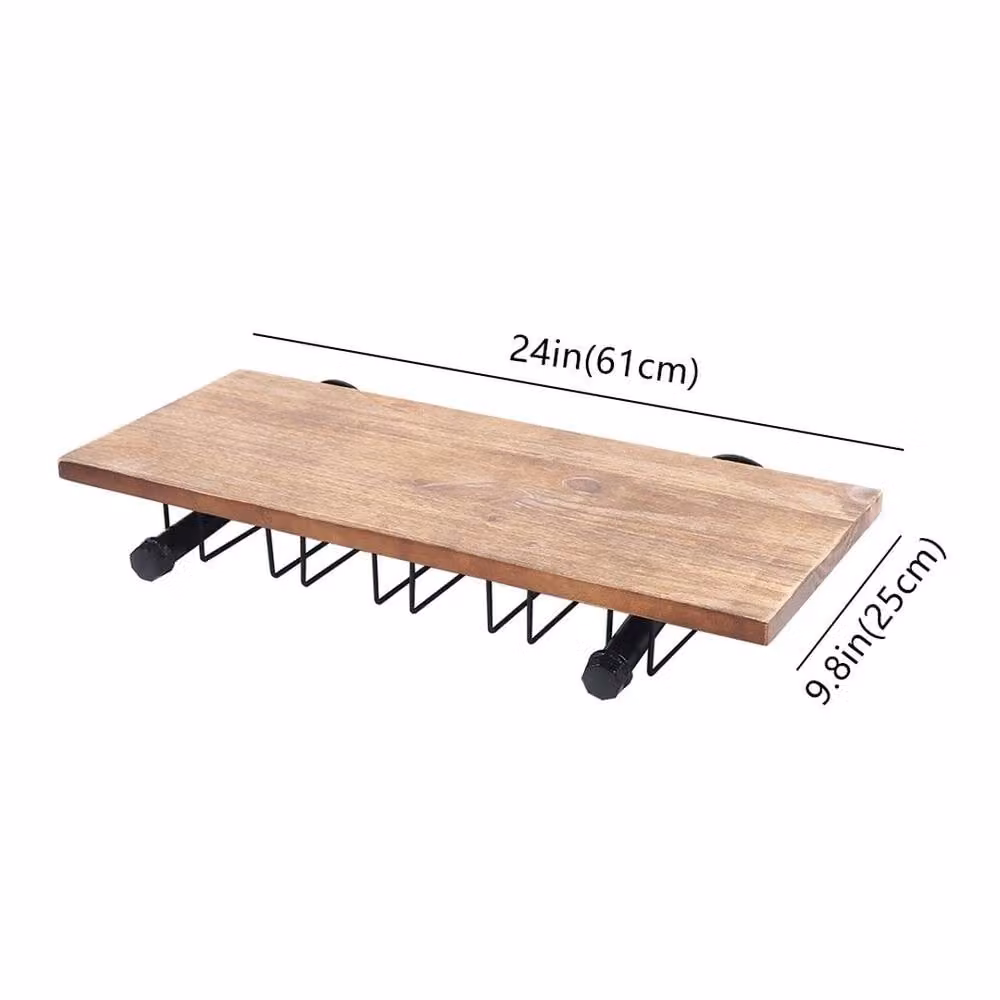 VOGREX Wall Mounted Floating Wine Rack and Glass Storage Display Shelf in Beige