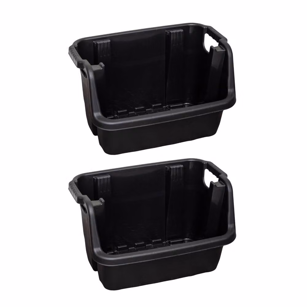 Samuel Alexander 2 Pack of Heavy Duty Stackable Plastic Pick Bin Storage Crates with Handles, Black, W: 36 cm, L: 59 cm – 4