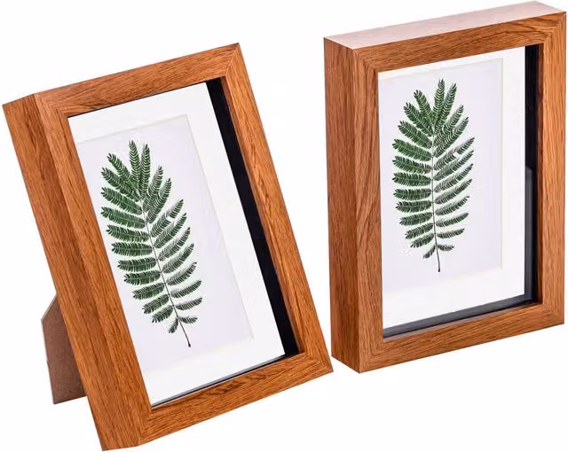 Nicola Spring Pack of 2 Rectangular 3D Box Photo Frames in Brown and White with Glass and Wood, W/D/H: 17.78 x 12.7 x 4.45 cm