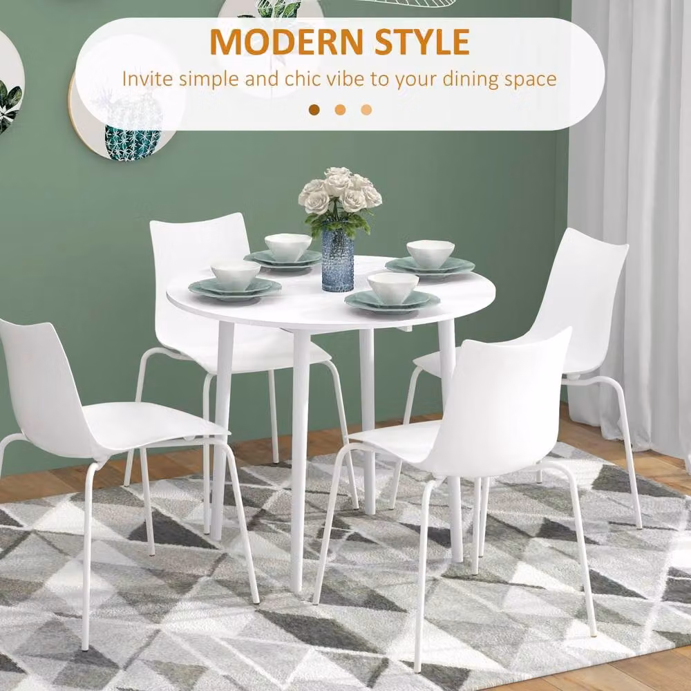 Wyld Haus Zinise Round Drop-Leaf Folding Dining Table in White Wood Grain, Seats 4 – 5