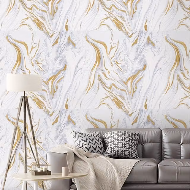 Lifeideas 10 Piece Marble Effect Self Adhesive PVC Wall Stickers in White and Gold