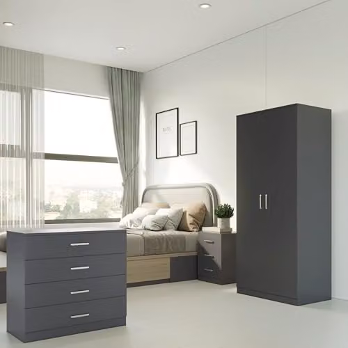 Seconique Dakota 2 Door Wardrobe Bedroom Set in Matt Dark Grey, H 175 cm x W 75 cm x D 48 cm – 2