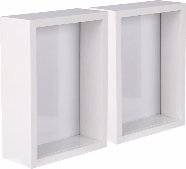 Nicola Spring Pack of 2 White Rectangular 3D Deep Box Photo Frames, W/D/H: 12.7 x 12.7 x 17.78 cm