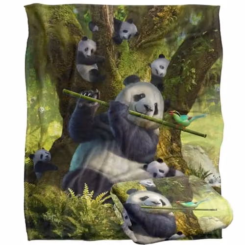 JQ Licensing Jlo Panda Family Flute Silky Touch Super Soft Fleece Throw Blanket, White, W/D/H: 152 x 127 cm – 1