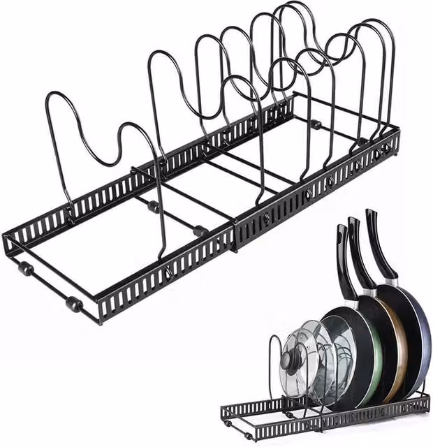PAWNORA 7 Tier Expandable Dish Drainer Rack and Pan Holder in Black Coated Steel