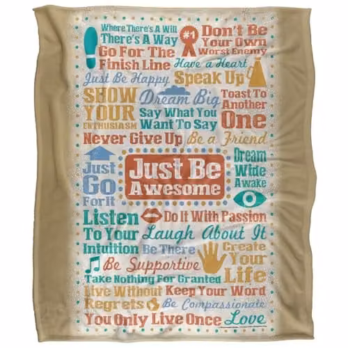 Retrorocket Studio Just Be Awesome White Fleece Throw Blanket, W/D: 152 x 127 cm