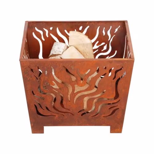 Esschert Design Fallen Fruits Small Square Metal Fire Basket in Brown Rust Finish W/D/H: 38.1 x 38.1 x 30.48 cm – 1