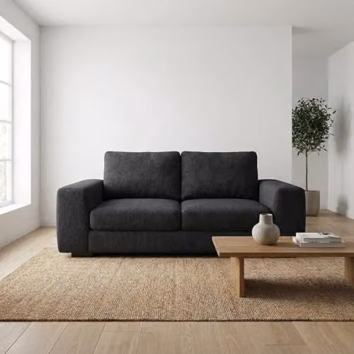 Abakus Direct Boston 3 Seater Fabric Sofa in Black with Solid Wood Frame – 1