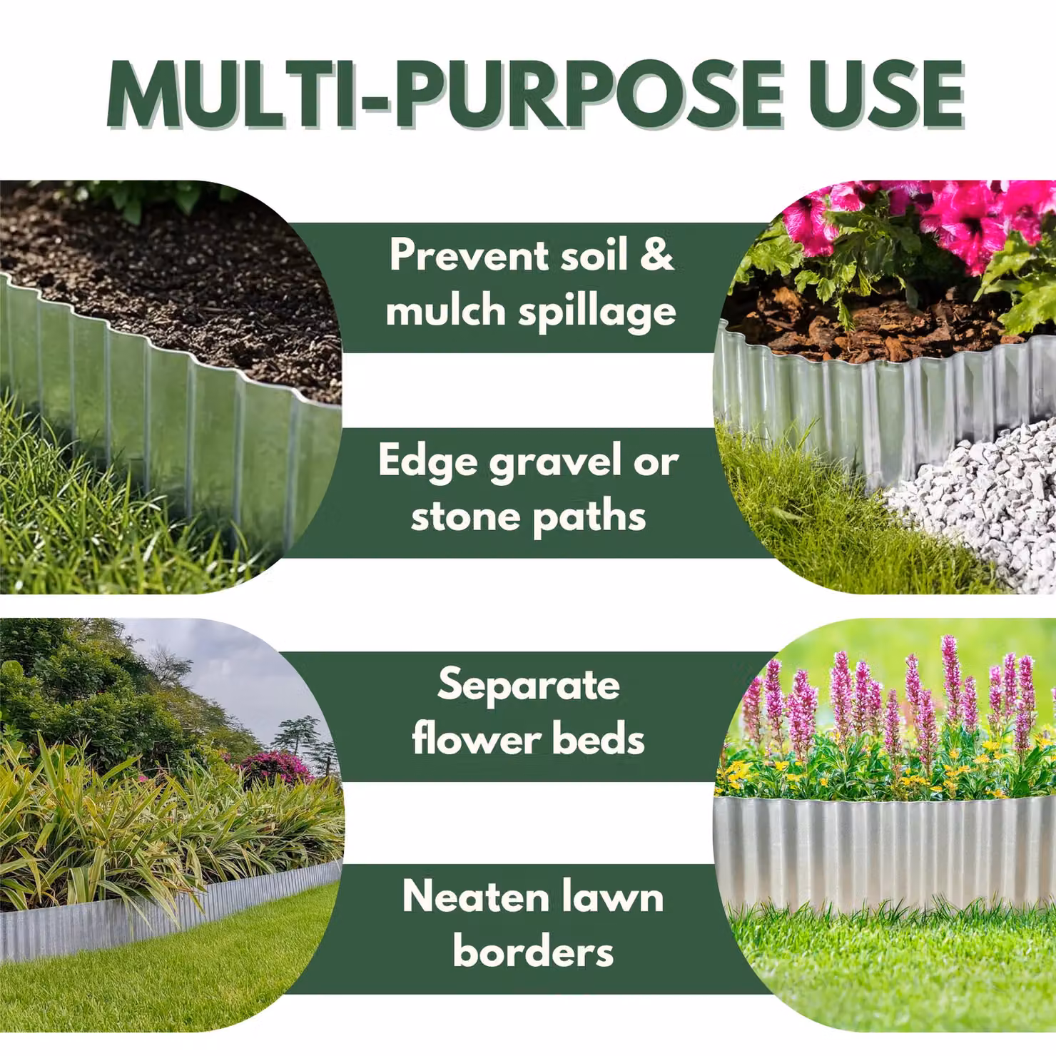 Marco Paul Silver Galvanised Steel Metal Garden Border Edging, H: 15 cm x L: 5 m – 8