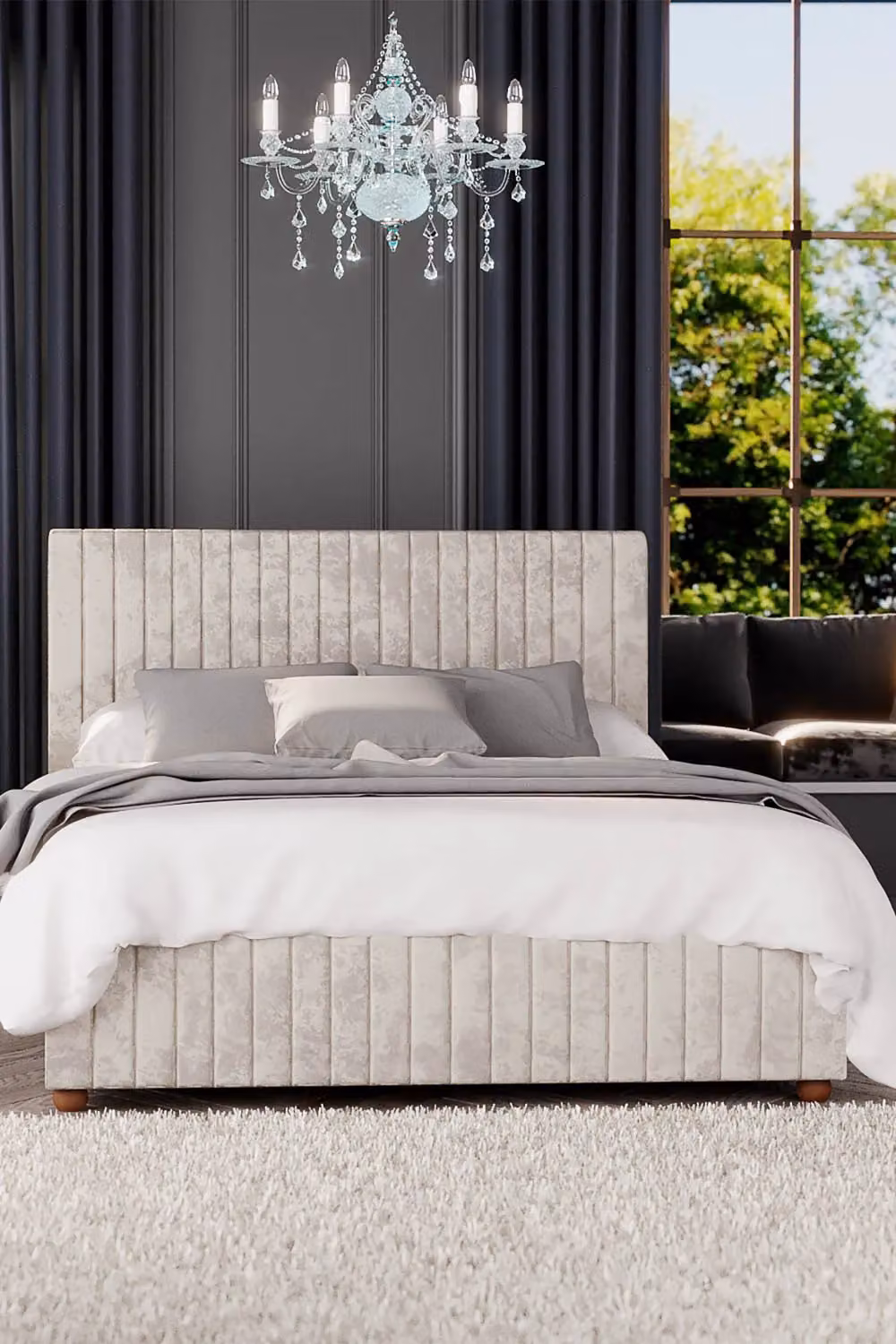 Laurence Llewelyn-Bowen Estella Ottoman Storage Bed in White Mirazzi Velvet Fabric, King Size (180 x 200 cm) – 2