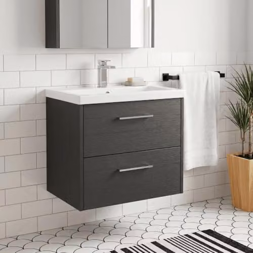 Balterley Wall Hung Bathroom Vanity Unit with Basin and 2 Soft Close Drawers, Graphite Grey, W: 60.0 cm, D: 39.0 cm, H: 57.9 cm – 2