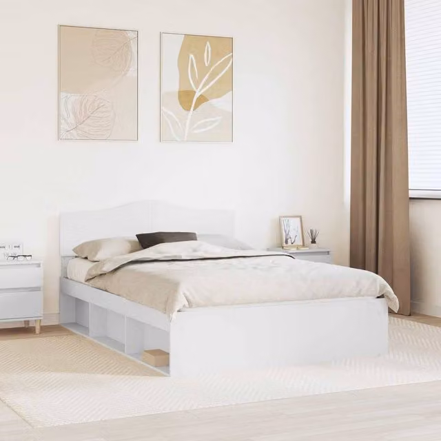 Berkfield Home Bed Frame with Headboard in White Solid Pine Wood, W/D/H: 140 x 190 cm