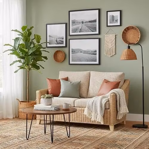 Desser Dijon Natural Rattan 2-Seater Sofa with Farrow Scatter Cushions in Beige and Brown – 2