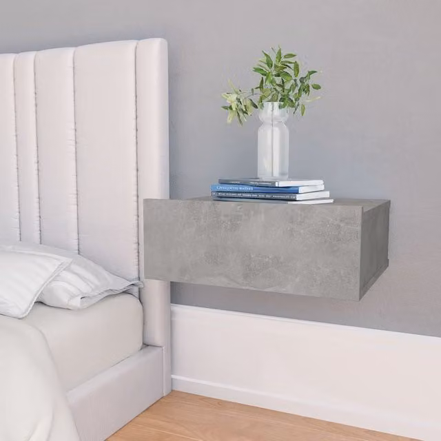 Berkfield Home Set of 2 Floating Nightstands in Concrete Grey, W/D/H: 40 x 30 x 15 cm – 1