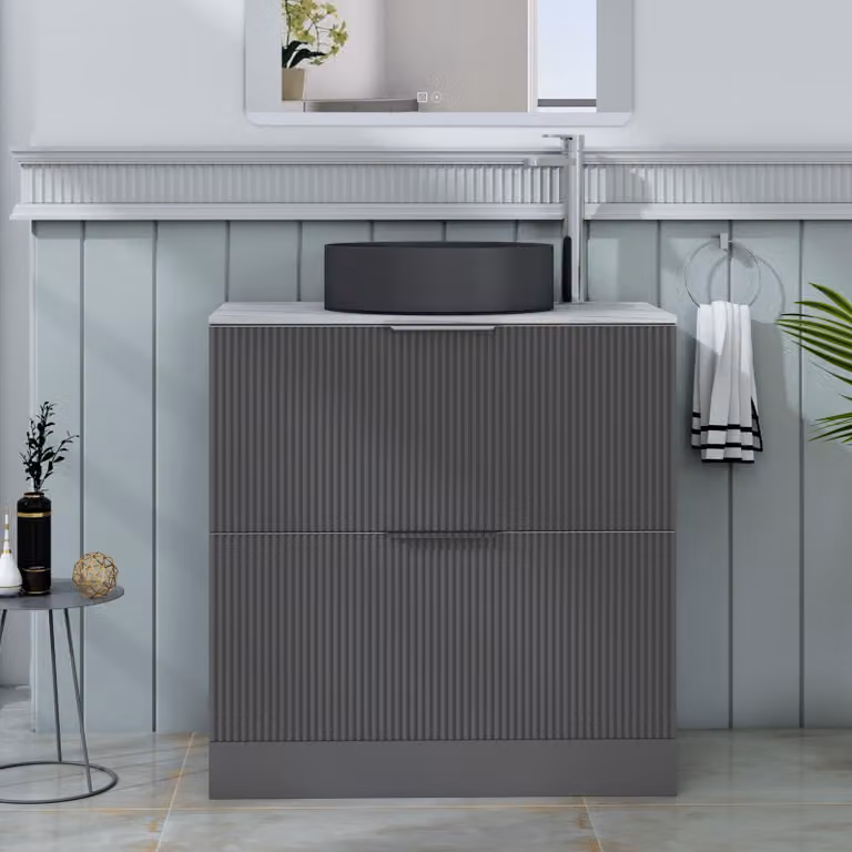 Royal Bathrooms Evora 800mm Graphite Grey Fluted Floor Standing Countertop Vanity Unit with 2 Drawers and Art Round Basin