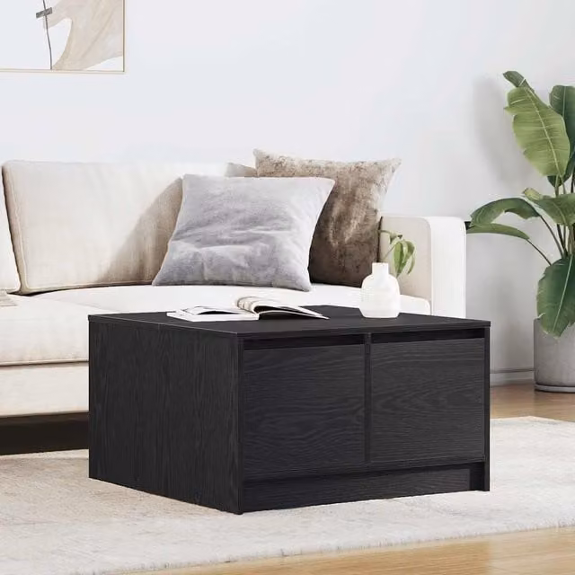 Berkfield Home Modern Square Coffee Table with Drawers in Black Oak, W/D/H: 70.5 x 70 x 40 cm – 1