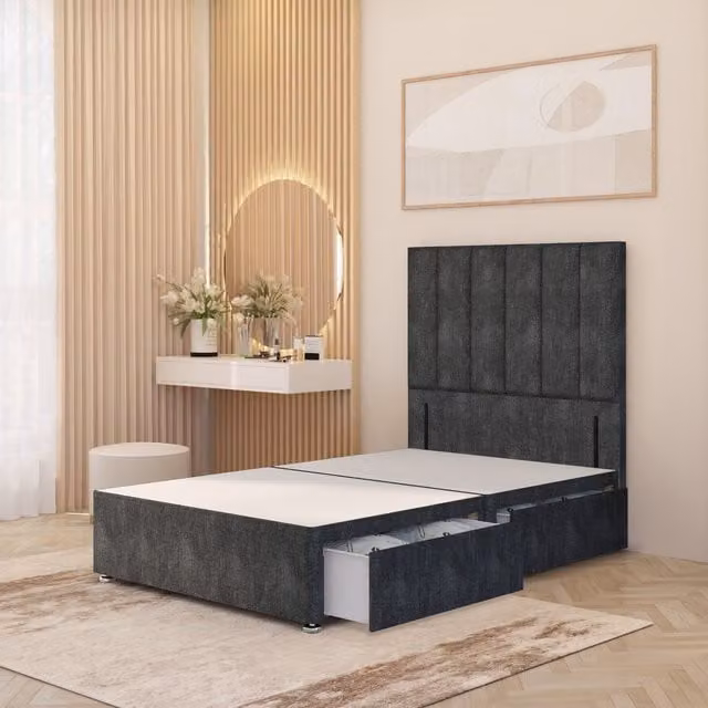 Somnior Beds Ltd Upholstered Fabric Divan Bed Base with Drawers in Anthracite Grey, W/D/H: 120 x 200 x 34.5 cm