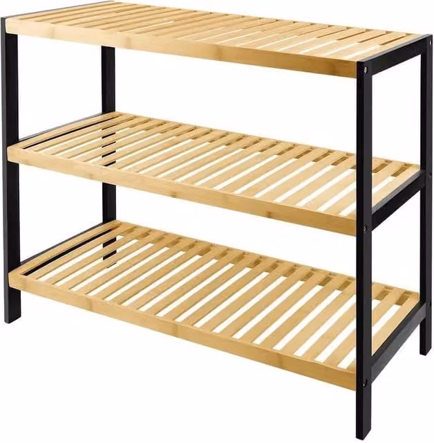 FORGEVIO 3 Tier Bamboo Wooden Shoe Rack in Beige, W: 50 cm