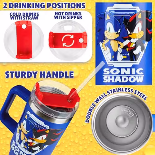 Get Trend Sonic the Hedgehog Insulated Kids Tumbler Travel Mug with Straw and Handle, Blue, 840ml – 4