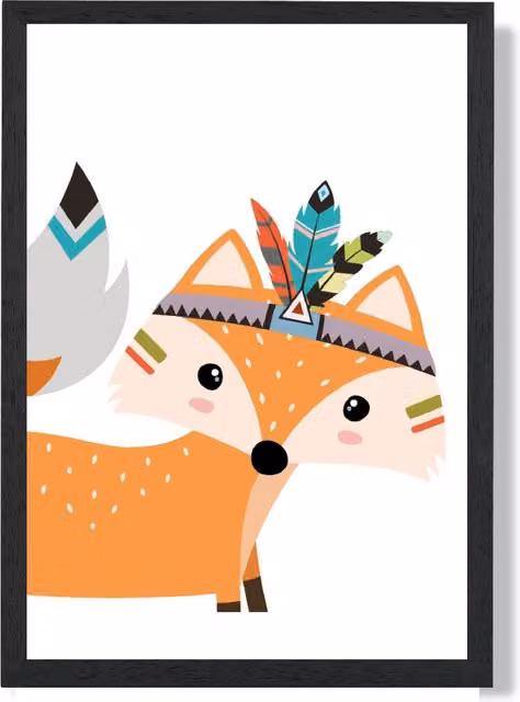 ARTZE Peeking Orange Fox Tribal Animal Framed Print, Black Frame, A2