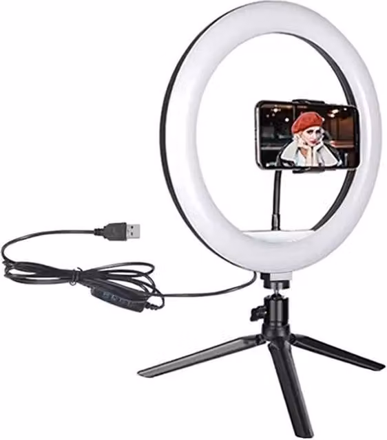 FLAVORA 10 inch Dimmable LED Ring Light with Tabletop Stand in Black – 1