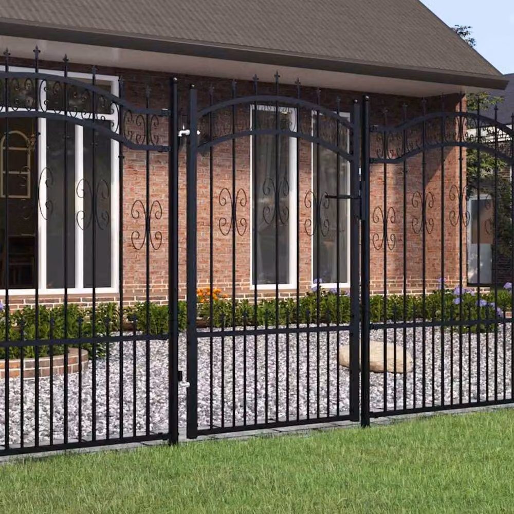 Berkfield Home Spear Top Fence Gate, Black Powder-coated Steel, W: 103 cm, H: 200 cm – 2