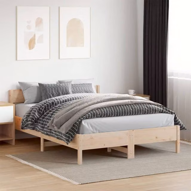 Berkfield Home Solid Wood Pine Bed Frame in Brown, W: 140 cm, L: 200 cm