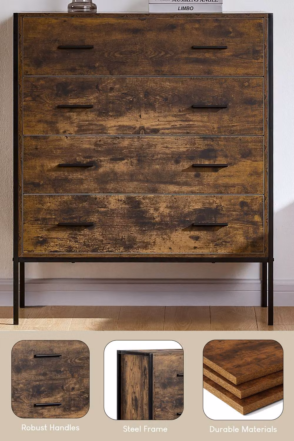 HD Designs Brooklyn 4 Drawer Chest of Drawers in Dark Brown – 5