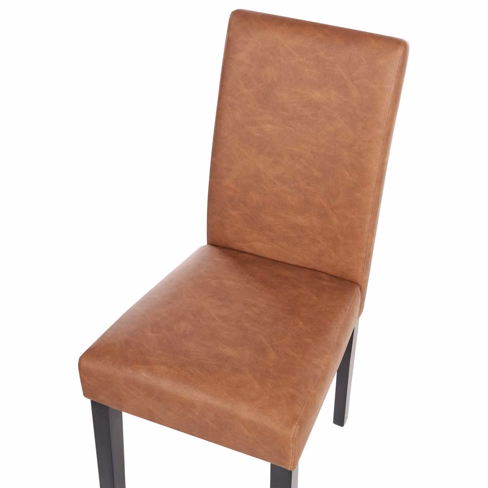 Wyld and Coco Set of 2 Brown Faux Leather Dining Chairs with Solid Rubberwood Legs – 4