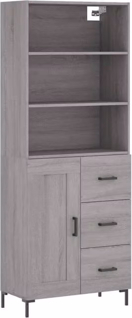 Berkfield Home Grey Sonoma Modern Highboard with Hinged Doors and Internal Shelves, W/D/H: 69.5 x 34 x 180 cm – 1