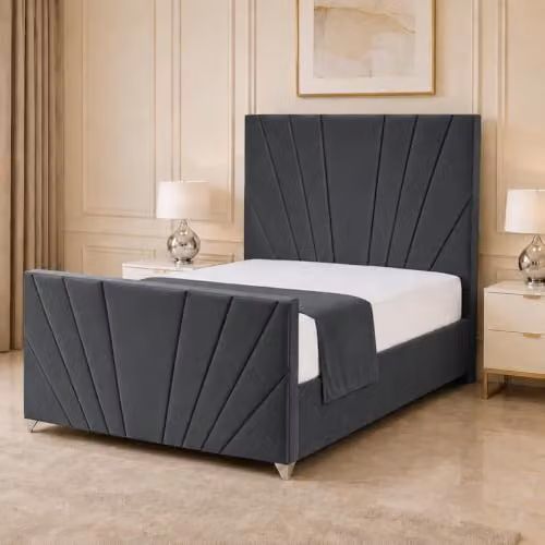 Living Comfort Bedz Sunrise King Size Bed with Plush Velvet Upholstered Headboard and Footboard and Black Board Base W/D/H: 180 x 200 cm