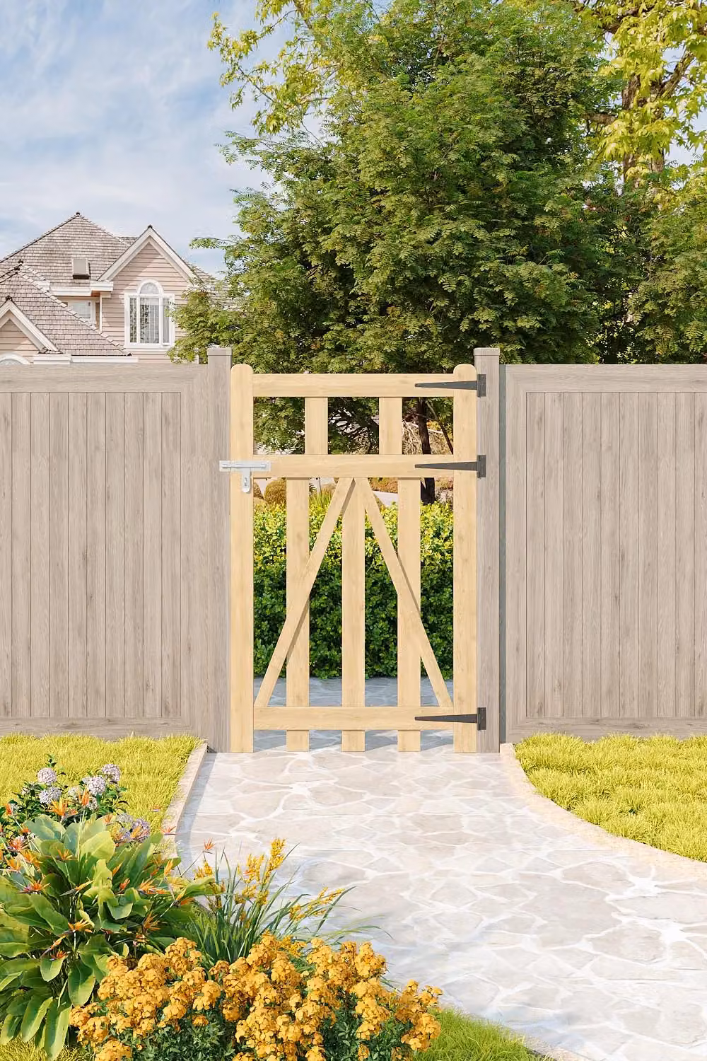 Living and Home Natural Wooden Outdoor Garden Pale Pedestrian Swing Gate, W: 76.2 cm, H: 121.92 cm, D: 152.4 cm – 2