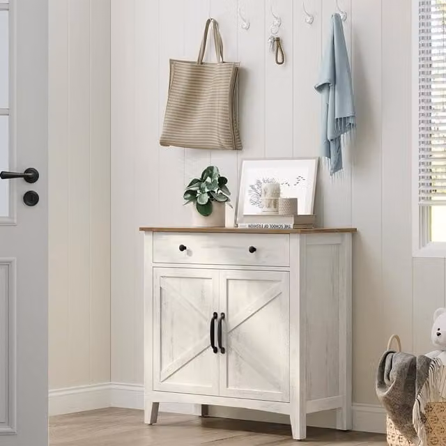 VASAGLE Sideboard Cabinet with Drawer, Doors and Adjustable Shelf in White