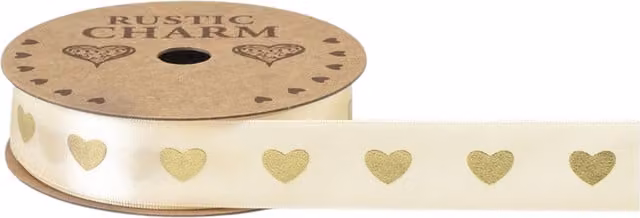 Kingsbury Gifts Ivory Heart Decal Satin Ribbon 10m x 25mm