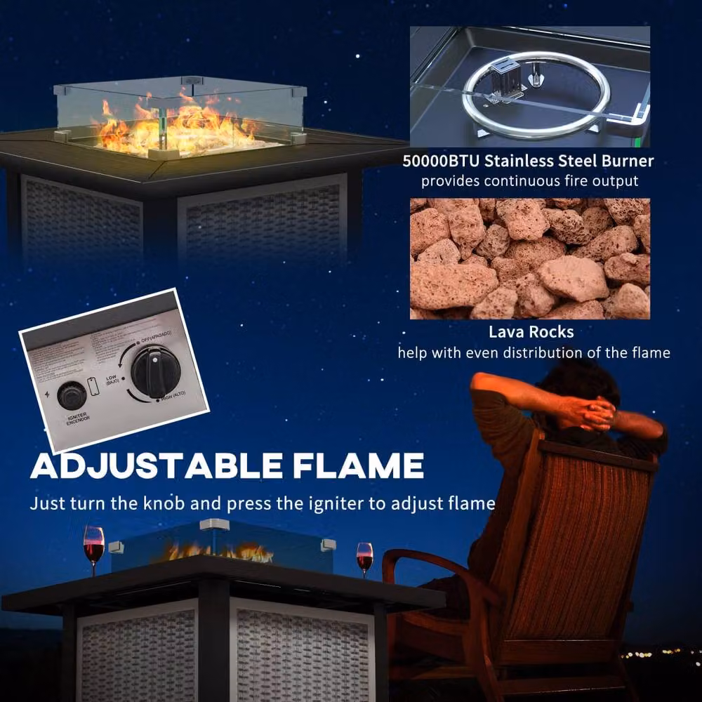 Wyld Haus Misana Talu Grey Square Gas Fire Pit Table W/D/H: 81 x 64 x 81 cm – 4