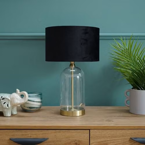 ValueLights Jessy Gold Glass and Metal Table Lamp with Black Velvet Lampshade – 2