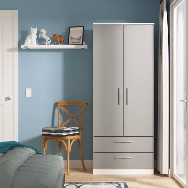 Ready Assembled 2 U Modern 2 Door 2 Drawer Wardrobe in Grey Matt and White – 1