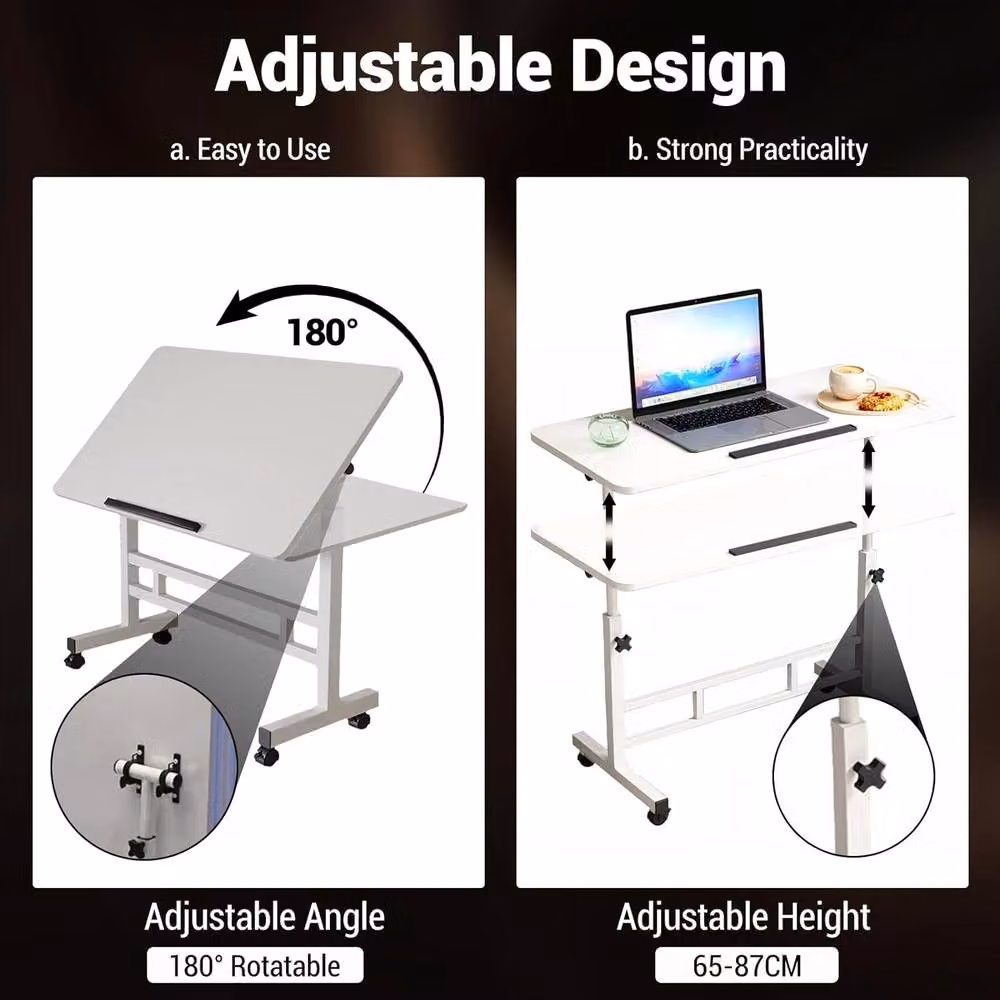 London Boutique Height Adjustable Rolling Laptop Table with Tilting Top, Black, W: 80 cm, D: 40 cm – 3