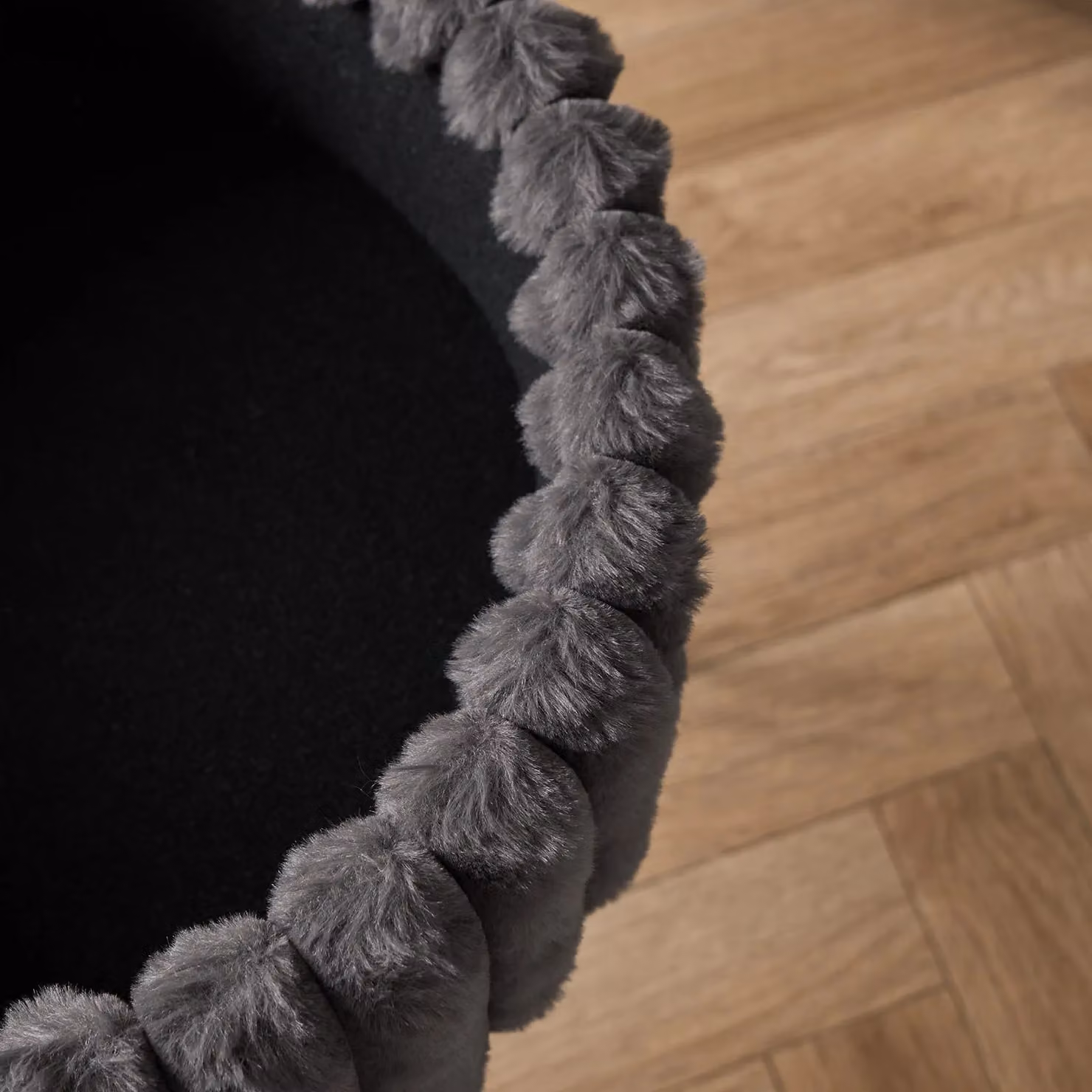 OHS Ribbed Fleece Faux Fur Hairpin Stool Vanity Seat Ottoman in Charcoal Grey – 2
