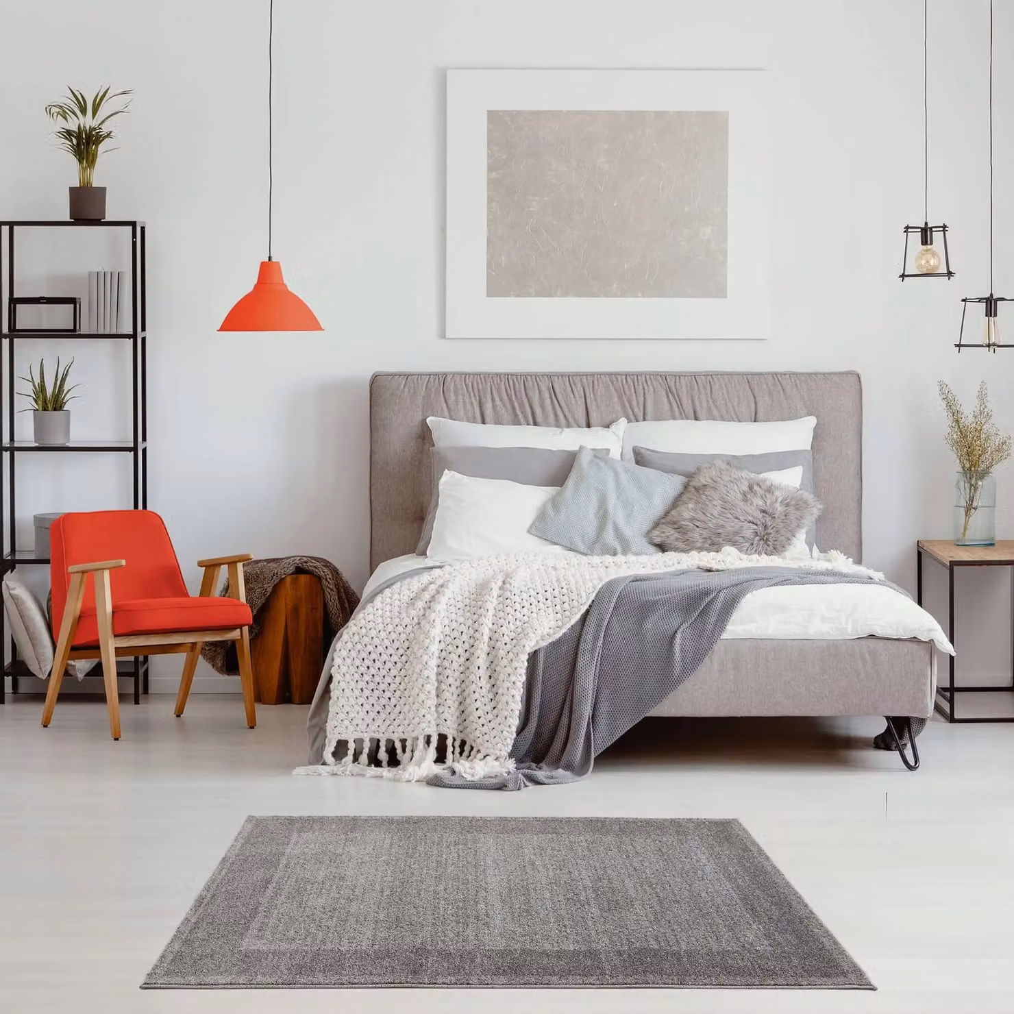 THE RUGS Efes Collection Modern Living Room Rug with Border in Grey, W: 120 cm, L: 170 cm – 6