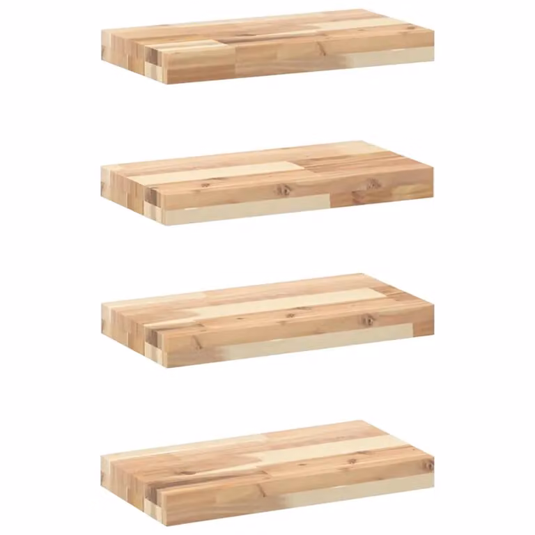 Berkfield Home Set of 4 Floating Shelves in Untreated Brown Acacia Wood, W/D/H: 40 x 20 x 4 cm