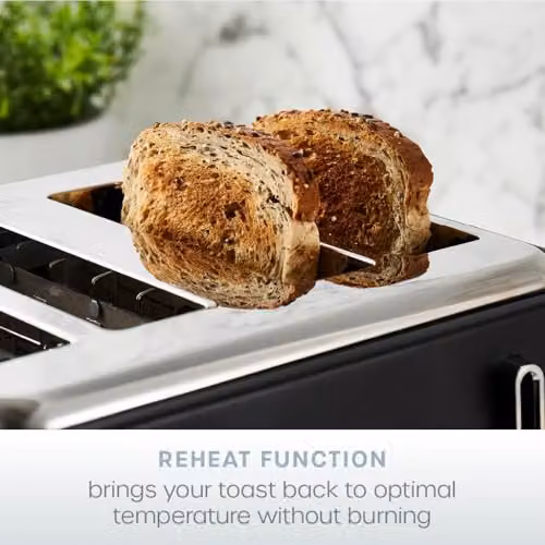 Swan Serenity ST19024BLK 4 Slice Toaster with Matt Finish, 6 Browning Levels, Temperature Control, Reheat and Defrost Functions, 2100W, Black – 4