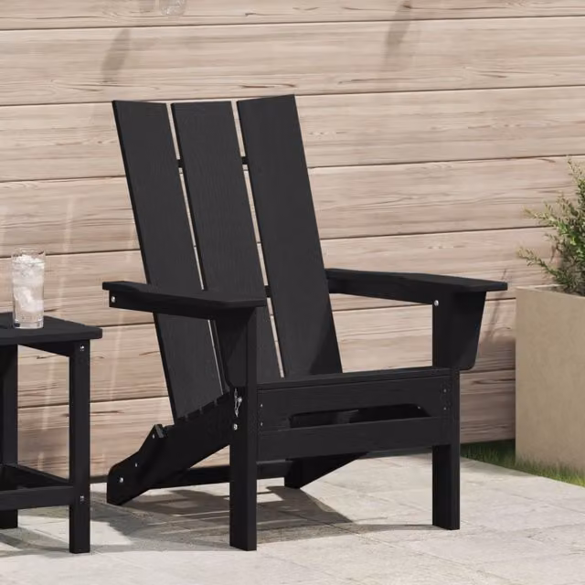 Berkfield Home Folding Adirondack Chair in Black HDPE, W: 74.5 cm, D: 80.5 cm, H: 90 cm