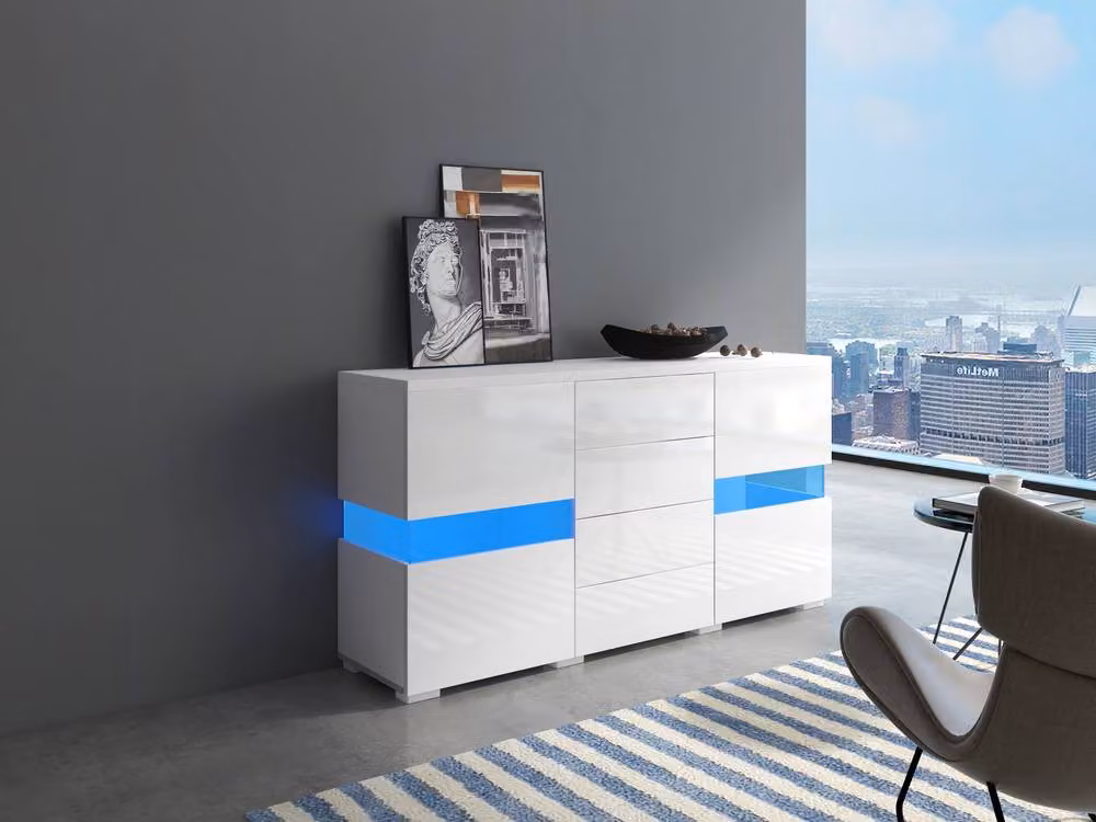 Merax Modern White High Gloss Sideboard with Integrated LED Lights, W: 140 cm – 5